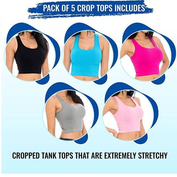 5 Ribbed cropped tops for Women Gym Workout Stretchy Racerback bundle - Picture 2 of 2